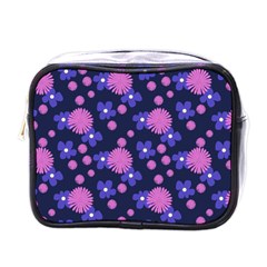 Pink and Blue Flowers Mini Toiletries Bag (One Side)