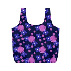 Pink And Blue Flowers Full Print Recycle Bag (m) by bloomingvinedesign