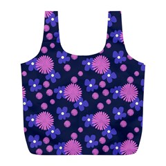 Pink and Blue Flowers Full Print Recycle Bag (L)