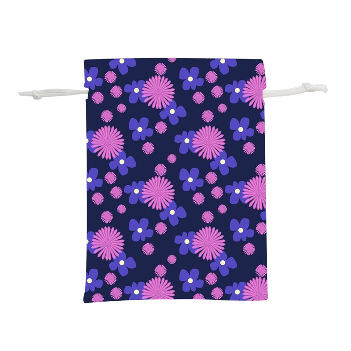 Pink and Blue Flowers Lightweight Drawstring Pouch (L)