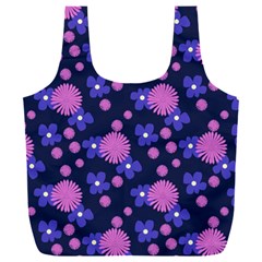 Pink And Blue Flowers Full Print Recycle Bag (xxl) by bloomingvinedesign