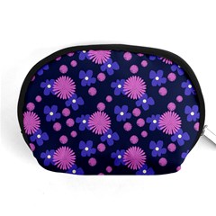 Pink And Blue Flowers Accessory Pouch (medium) by bloomingvinedesign