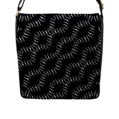 Black And White Geo Print Flap Closure Messenger Bag (l) by dflcprintsclothing