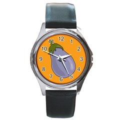 Eggplant Fresh Health Round Metal Watch by Mariart