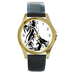 Black Dragon Animal Round Gold Metal Watch by HermanTelo