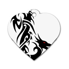 Black Dragon Animal Dog Tag Heart (two Sides) by HermanTelo