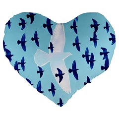 Illustrations Birds Flying Large 19  Premium Flano Heart Shape Cushions