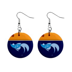 Fish Water Fisherman Mini Button Earrings