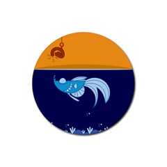 Fish Water Fisherman Rubber Coaster (Round) 