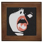 Wide open and ready - kinky girl face in the dark Framed Tile Front