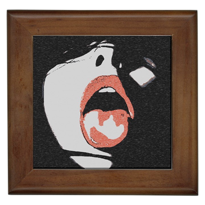 Wide open and ready - kinky girl face in the dark Framed Tile