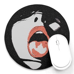 Wide Open And Ready - Kinky Girl Face In The Dark Round Mousepads by Casemiro