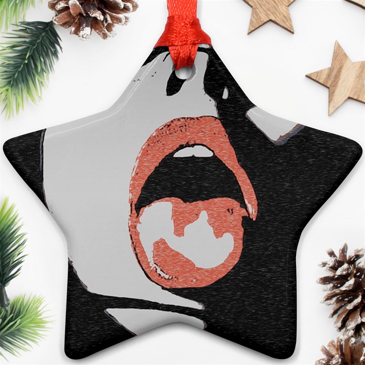 Wide open and ready - kinky girl face in the dark Ornament (Star)