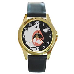 Wide Open And Ready - Kinky Girl Face In The Dark Round Gold Metal Watch by Casemiro