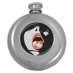 Wide Open And Ready - Kinky Girl Face In The Dark Round Hip Flask (5 Oz) by Casemiro