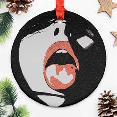 Wide Open And Ready - Kinky Girl Face In The Dark Round Ornament (two Sides) by Casemiro