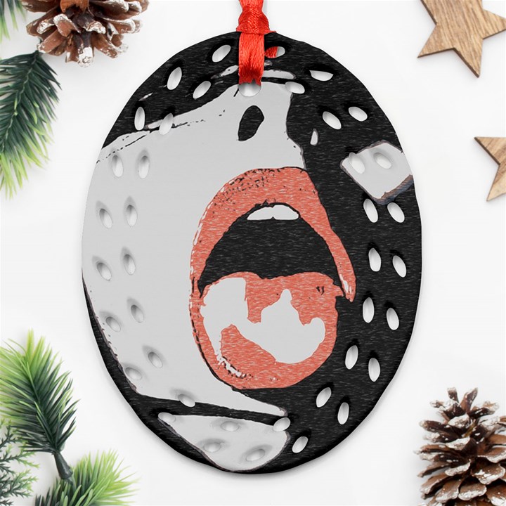 Wide open and ready - kinky girl face in the dark Oval Filigree Ornament (Two Sides)