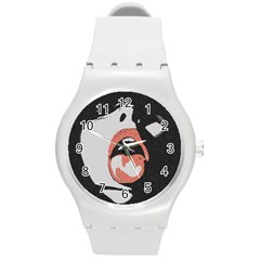 Wide Open And Ready - Kinky Girl Face In The Dark Round Plastic Sport Watch (m) by Casemiro