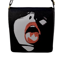 Wide Open And Ready - Kinky Girl Face In The Dark Flap Closure Messenger Bag (l) by Casemiro