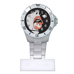 Wide Open And Ready - Kinky Girl Face In The Dark Plastic Nurses Watch by Casemiro