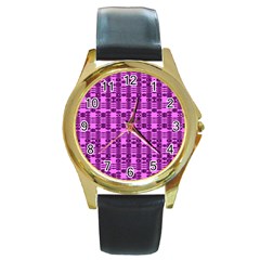 Digital Violet Round Gold Metal Watch by Sparkle