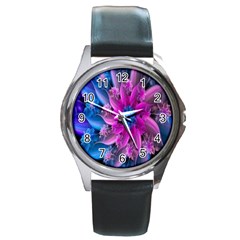 Fractal Flower Round Metal Watch by Sparkle