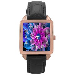 Fractal Flower Rose Gold Leather Watch  by Sparkle