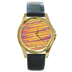 Orange Strips Round Gold Metal Watch by Sparkle