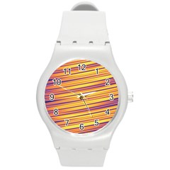 Orange Strips Round Plastic Sport Watch (m) by Sparkle