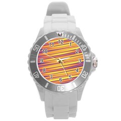 Orange Strips Round Plastic Sport Watch (l) by Sparkle