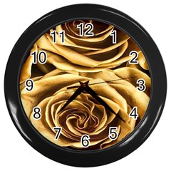 Gold Roses Wall Clock (black) by Sparkle