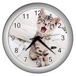 Laughing Kitten Wall Clock (Silver) Front