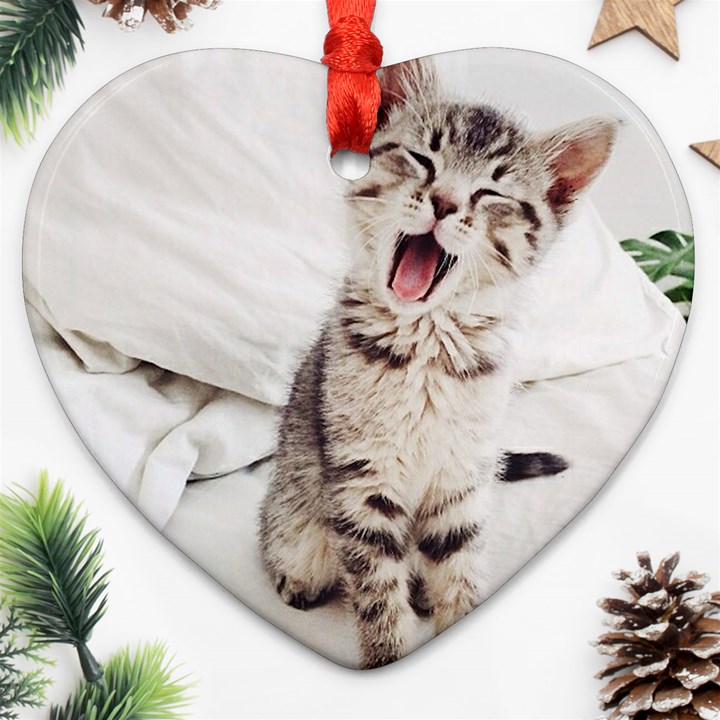 Laughing Kitten Heart Ornament (Two Sides)