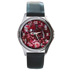 Red Floral Round Metal Watch by Sparkle