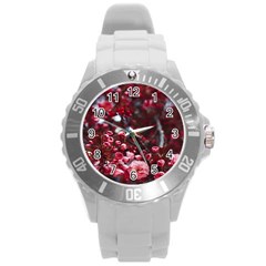 Red Floral Round Plastic Sport Watch (l)