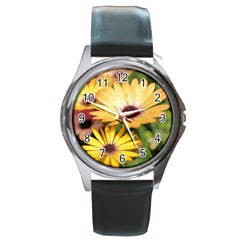 Yellow Flowers Round Metal Watch by Sparkle