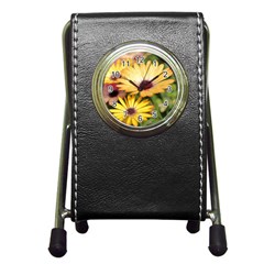 Yellow Flowers Pen Holder Desk Clock by Sparkle