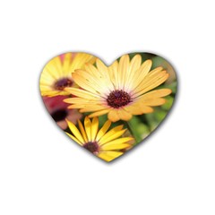 Yellow Flowers Rubber Coaster (heart)  by Sparkle