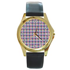 Pink And Blue Round Gold Metal Watch by Sparkle