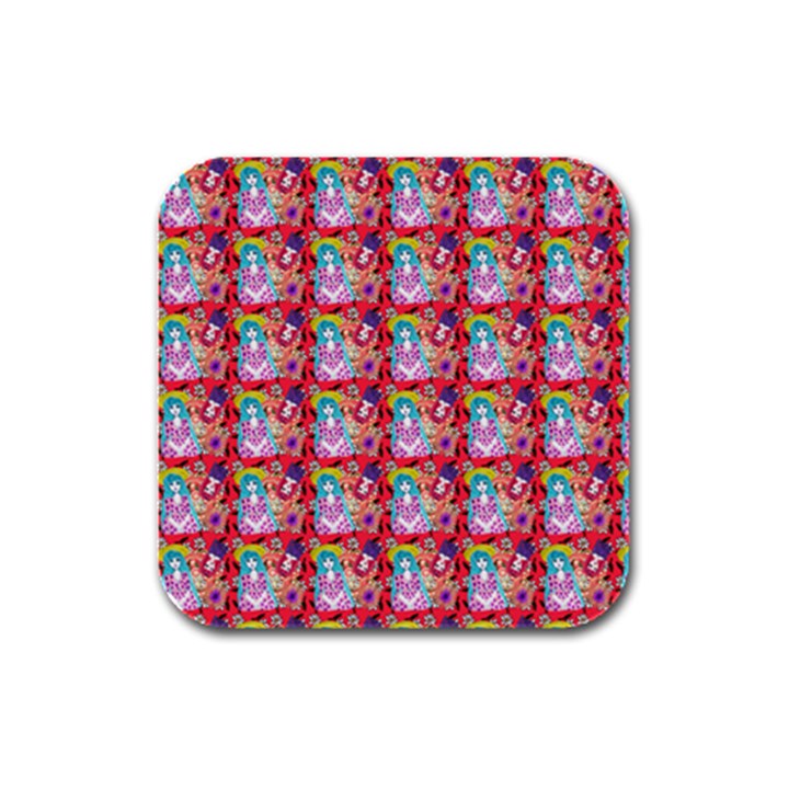 Blue Haired Girl Pattern Red Rubber Square Coaster (4 pack) 