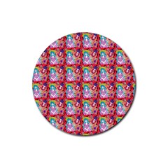 Blue Haired Girl Pattern Red Rubber Coaster (round)  by snowwhitegirl