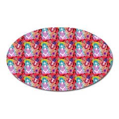 Blue Haired Girl Pattern Red Oval Magnet by snowwhitegirl