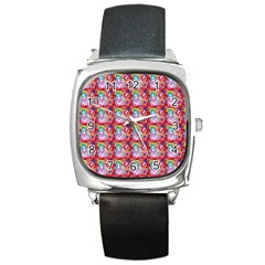 Blue Haired Girl Pattern Red Square Metal Watch by snowwhitegirl