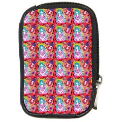 Blue Haired Girl Pattern Red Compact Camera Leather Case by snowwhitegirl