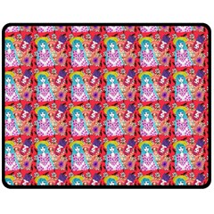 Blue Haired Girl Pattern Red Fleece Blanket (medium)  by snowwhitegirl