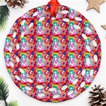 Blue Haired Girl Pattern Red Round Filigree Ornament (Two Sides) Back