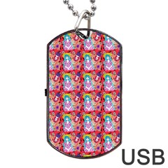 Blue Haired Girl Pattern Red Dog Tag Usb Flash (one Side) by snowwhitegirl