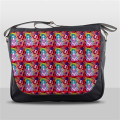 Blue Haired Girl Pattern Red Messenger Bag by snowwhitegirl