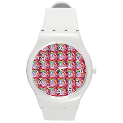 Blue Haired Girl Pattern Red Round Plastic Sport Watch (m) by snowwhitegirl