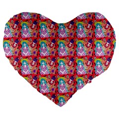 Blue Haired Girl Pattern Red Large 19  Premium Heart Shape Cushions by snowwhitegirl